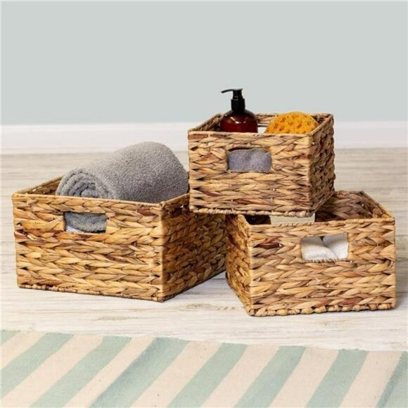 Wicker storage baskets set nesting woven bins home organizer shelf decor - Picture 2 of 7
